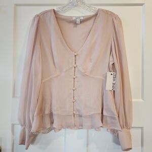 NWT Nine West Blush Sheer Blouse with Button Detail